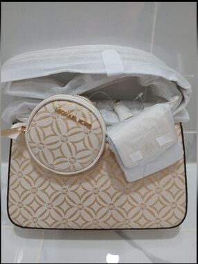 MICHAEL KORS Jet Set Travel Logo Jacquard Crossbody Tech Attachments NWT